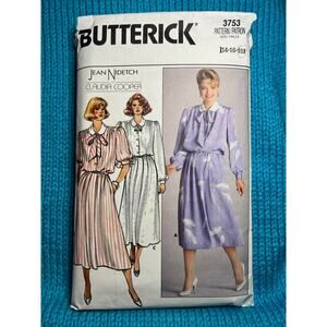 Butterick Sewing pattern 3753 blouson shirt dress 1980s size 14 16 18